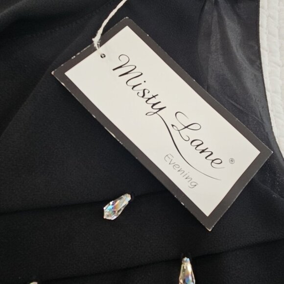 Misty Lane Evening Top Women's Size 12 NWT Teardrop Rhinestones Black Sleeveless - Picture 3 of 10